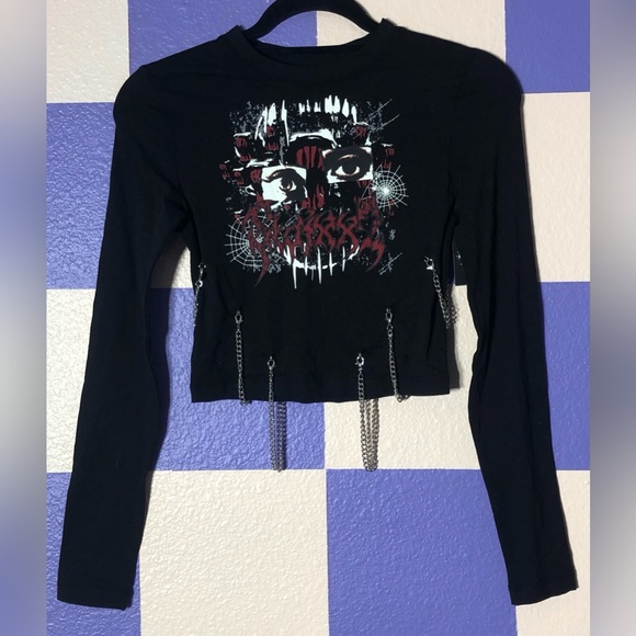NWT SWIXXZ Creature Chain Black Long Sleeve Crop T-Shirt - Size XS - Picture 3 of 7